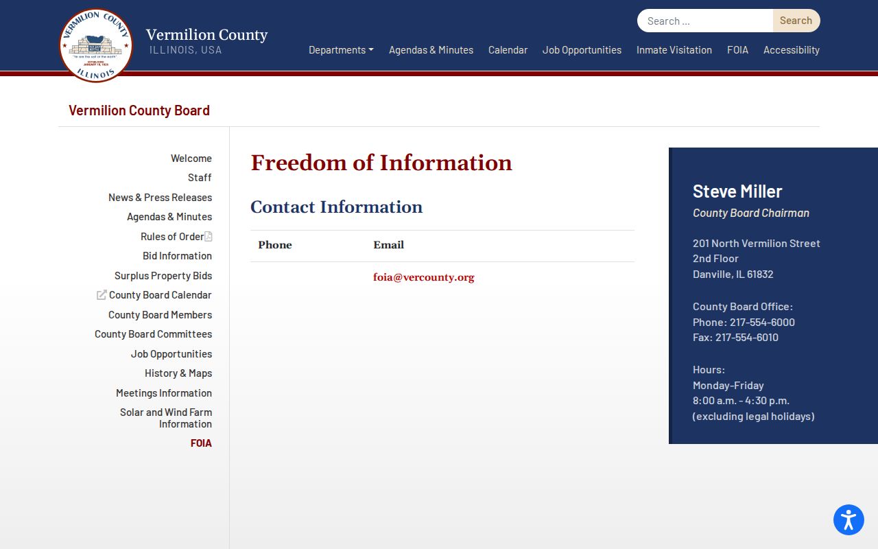 Vermilion County FOIA booking record and mugshot request page